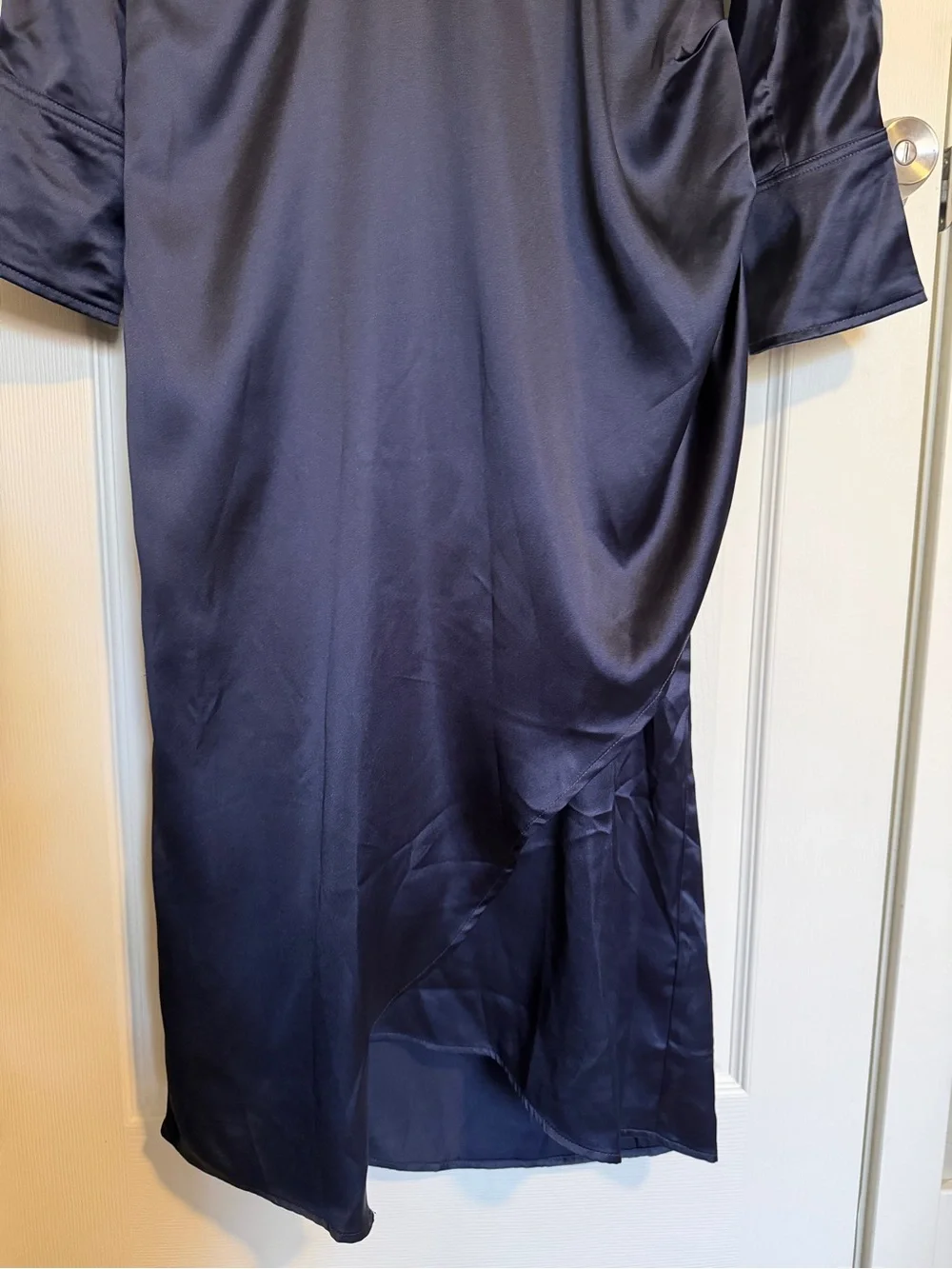 Mila Mae Never Worn Feminine Navy Satin Wrap Midi Dress Long Sleeve Size XL - Picture 5 of 9